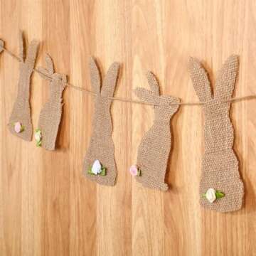 Tatuo Easter Banner Burlap Garland Banners, Burlap Bunny Garland for Easter Decorations Fireplace Home Office Outdoor Party Supply, Bunny