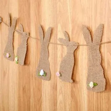 Tatuo Easter Banner Burlap Garland Banners, Burlap Bunny Garland for Easter Decorations Fireplace Home Office Outdoor Party Supply, Bunny