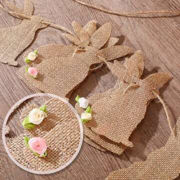 Tatuo Easter Banner Burlap Garland Banners, Burlap Bunny Garland for Easter Decorations Fireplace Home Office Outdoor Party Supply, Bunny