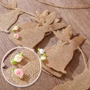 Tatuo Easter Banner Burlap Garland Banners, Burlap Bunny Garland for Easter Decorations Fireplace Home Office Outdoor Party Supply, Bunny