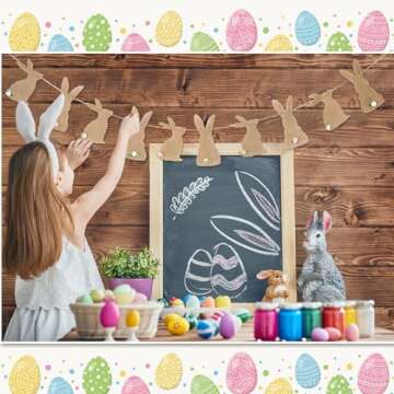 Tatuo Easter Banner Burlap Garland Banners, Burlap Bunny Garland for Easter Decorations Fireplace Home Office Outdoor Party Supply, Bunny
