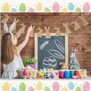 Tatuo Easter Banner Burlap Garland Banners, Burlap Bunny Garland for Easter Decorations Fireplace Home Office Outdoor Party Supply, Bunny