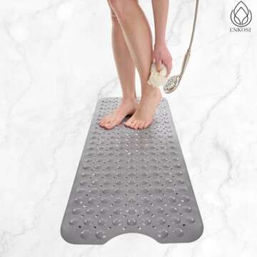 Bath Mat for Tub Non Slip Bath Mat - Anti Slip Shower Mat Non Slip - Bathtub Mat Non Slip - 40x16 Extra Long Bath Mat - Shower Floor Mat Non Slip - Bath Tub Mat - Bath Mats for Shower (Bath Gray)