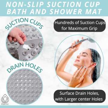 Bath Mat for Tub Non Slip Bath Mat - Anti Slip Shower Mat Non Slip - Bathtub Mat Non Slip - 40x16 Extra Long Bath Mat - Shower Floor Mat Non Slip - Bath Tub Mat - Bath Mats for Shower (Bath Gray)