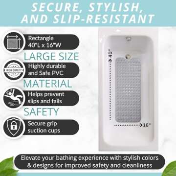 Bath Mat for Tub Non Slip Bath Mat - Anti Slip Shower Mat Non Slip - Bathtub Mat Non Slip - 40x16 Extra Long Bath Mat - Shower Floor Mat Non Slip - Bath Tub Mat - Bath Mats for Shower (Bath Gray)