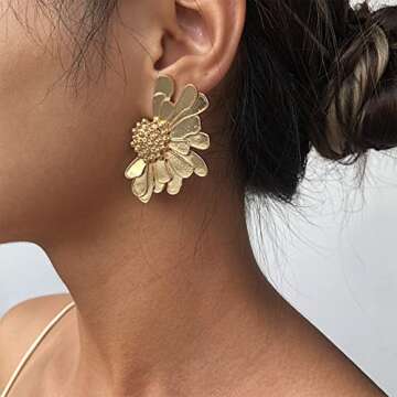 TIANHONGYAN Bohemian Large Big Flower Dangle Drop Earrings Unique Charm Gold Tone Stud Earrings Vint...