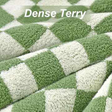 Jacquotha Bath Towels Set of 2 - Luxury Cotton Bathroom Shower Towels Body 55” x 27.5” Absorbent, Quick Dry, 520GSM, Green Checkered Home Decor Gifts