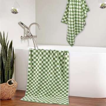 Jacquotha Bath Towels Set of 2 - Luxury Cotton Bathroom Shower Towels Body 55” x 27.5” Absorbent, Quick Dry, 520GSM, Green Checkered Home Decor Gifts