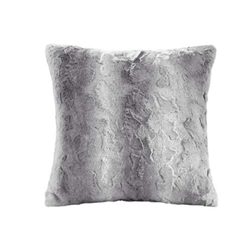 Madison Park Zuri Faux Fur Ombre Stripe Ultra Soft Luxury Decorative Throw Pillows 20" x 20", Grey