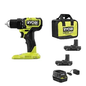 RYOBI ONE+ HP 18V Brushless Cordless Compact 1/2 in. Drill/Driver Kit with (2) 1.5 Ah Batteries, Cha...