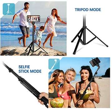 Extendable Phone Tripod & Selfie Stick Tripod, 62" iPhone Camera Tripod Stand with Wireless Remote and Phone Holder for iPhone/Android/Camera, Heavy Duty Aluminum