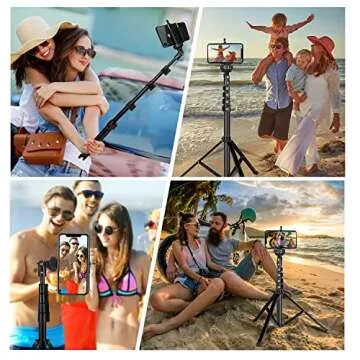 Extendable Phone Tripod & Selfie Stick Tripod, 62" iPhone Camera Tripod Stand with Wireless Remote and Phone Holder for iPhone/Android/Camera, Heavy Duty Aluminum
