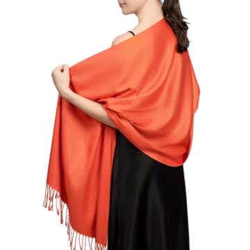 Achillea Large Soft Silky Pashmina Shawl Wrap Scarf in Solid Colors (Orange)