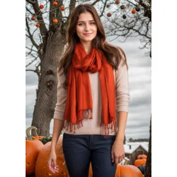 Achillea Large Soft Silky Pashmina Shawl Wrap Scarf in Solid Colors (Orange)