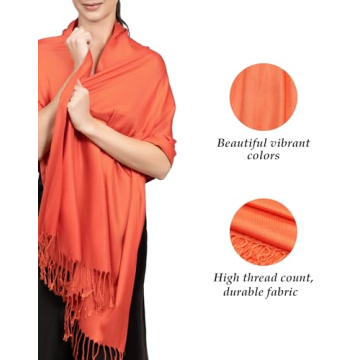 Achillea Large Soft Silky Pashmina Shawl Wrap Scarf in Solid Colors (Orange)