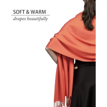 Achillea Large Soft Silky Pashmina Shawl Wrap Scarf in Solid Colors (Orange)