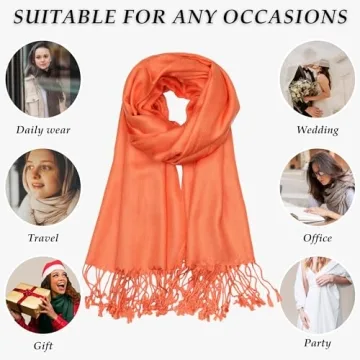 Achillea Large Soft Silky Pashmina Shawl Wrap Scarf in Solid Colors (Orange)