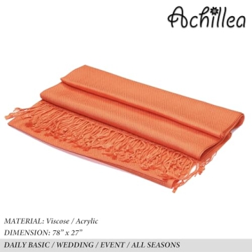 Achillea Large Soft Silky Pashmina Shawl Wrap Scarf in Solid Colors (Orange)