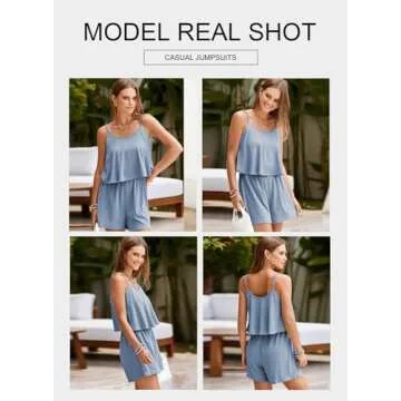 BLENCOT Women's Summer Short Rompers Spaghetti Strap Sleeveless Ruffle Casual Flowy Jumpsuits Sky Blue XL