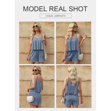 BLENCOT Women's Summer Short Rompers Spaghetti Strap Sleeveless Ruffle Casual Flowy Jumpsuits Sky Blue XL