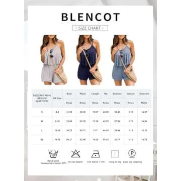 BLENCOT Women's Summer Short Rompers Spaghetti Strap Sleeveless Ruffle Casual Flowy Jumpsuits Sky Blue XL