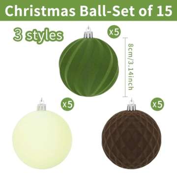Artmag Velvet Christmas Balls 15 Pcs Shatterproof Set