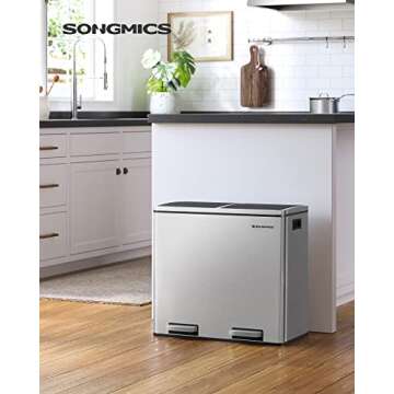 SONGMICS Trash Can, 2 x 6.3-Gallon (2 x 24L) Dual Garbage Can, Pedal Recycle Bin with Lids and Inner...