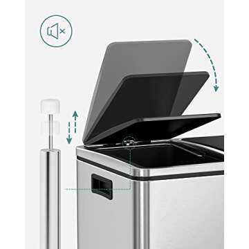 SONGMICS Trash Can, 2 x 6.3-Gallon (2 x 24L) Dual Garbage Can, Pedal Recycle Bin with Lids and Inner Buckets for Small Kitchens, Stainless Steel, Soft Closure, Airtight, Silver ULTB48NL