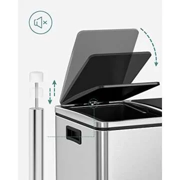 SONGMICS Trash Can, 2 x 6.3-Gallon (2 x 24L) Dual Garbage Can, Pedal Recycle Bin with Lids and Inner Buckets for Small Kitchens, Stainless Steel, Soft Closure, Airtight, Silver ULTB48NL