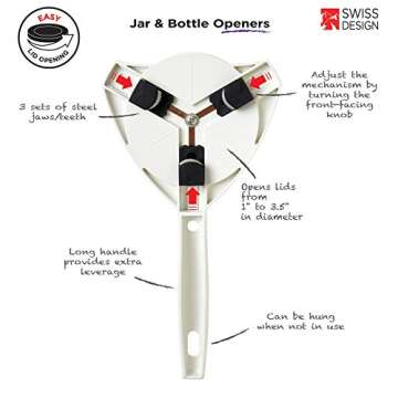 KUHN RIKON Strain-Free Gripper Opener for Jars and Bottles, 10 x 5 x 2.25 inches, White