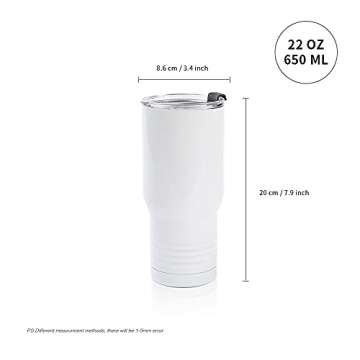 PYD Life Sublimation Tumblers Blanks 22 OZ White Stainless Steel Coffee Travel Car Cups Mugs with Li...