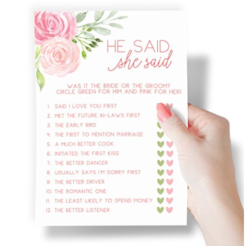 Bride & Groom Trivia Fun Game for Bridal Showers
