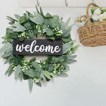 Dremisland 18" Green Leaves Welcome Wreath