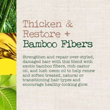 Maui Moisture Thicken & Restore + Bamboo Fibers Strengthening Shampoo to Soften Transitioning or Natural Hair & Renew Brittle Hair, Vegan, Silicone & Paraben-Free, 13 fl oz