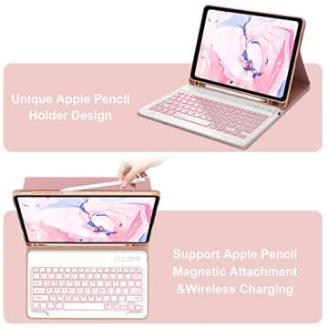 Keyboard Case for iPad Pro 12.9 inch 6th/5th/4th/3rd Gen & iPad Air 13 inch (M2) 2024, 7 Color Backlit & Magnetic Detachable Wireless Keyboard, Smart Flip Cover with Pencil Holder, Auto Sleep/Wake