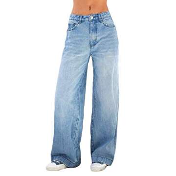 Women's Y2K Fashion Baggy Jeans Straight High Waist Wide Leg Loose Fit Boyfriend Denim Jeans Blue