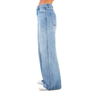 Women's Y2K Fashion Baggy Jeans Straight High Waist Wide Leg Loose Fit Boyfriend Denim Jeans Blue