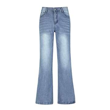 Women's Y2K Fashion Baggy Jeans Straight High Waist Wide Leg Loose Fit Boyfriend Denim Jeans Blue
