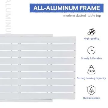 Soleil Jardin Aluminum Patio Extendable Dining Table, 59" - 83", Adjustable Indoor Outdoor Furniture Rectangle Table for 6-8 Person Porch Deck Garden, White