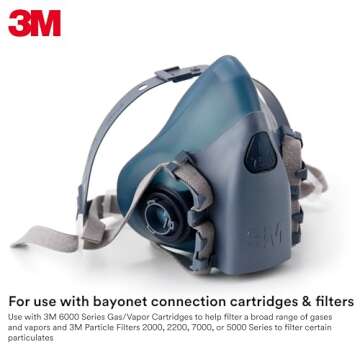 3M Reusable Respirator Half Facepiece 7503, NIOSH, 3M Cool Flow Valve, Dual Airline Supplied Air Compatible, Integrated Dropdown Suspension, Bayonet Connections, For Chemical Handling, Painting, Large