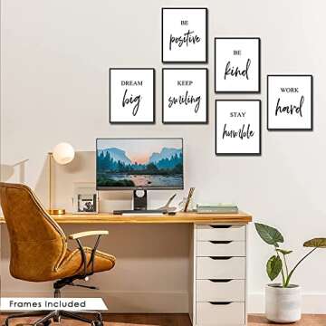 Inspirational Wall Art, Framed Motivational Canvas Wall Art Positive Quote for Living Room Bedroom Office, Stretched Ready to Hang (Set of 6, 8X10in, Framed)