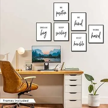 Inspirational Wall Art, Framed Motivational Canvas Wall Art Positive Quote for Living Room Bedroom Office, Stretched Ready to Hang (Set of 6, 8X10in, Framed)