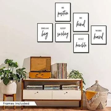 Inspirational Wall Art, Framed Motivational Canvas Wall Art Positive Quote for Living Room Bedroom Office, Stretched Ready to Hang (Set of 6, 8X10in, Framed)