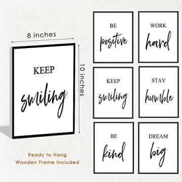 Inspirational Wall Art, Framed Motivational Canvas Wall Art Positive Quote for Living Room Bedroom Office, Stretched Ready to Hang (Set of 6, 8X10in, Framed)