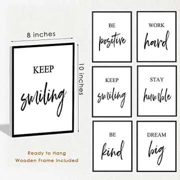 Inspirational Wall Art, Framed Motivational Canvas Wall Art Positive Quote for Living Room Bedroom Office, Stretched Ready to Hang (Set of 6, 8X10in, Framed)