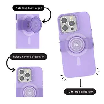 PopSockets: iPhone 13 Pro Case with Phone Grip and Slide Compatible with MagSafe, Phone Case for iPhone 13 Pro, Wireless Charging Compatible- Violet