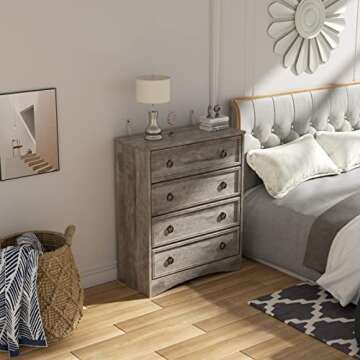 LGHM Modern 4 Drawer Dresser, Dressers for Bedroom, Tall Chest of Drawers Closet Organizers and Stor...