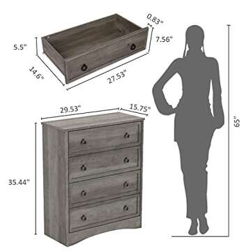 LGHM Modern 4 Drawer Dresser, Dressers for Bedroom, Tall Chest of Drawers Closet Organizers and Storage for Clothes - Easy Pull Handle, Textured Borders Drawers for Living Room, Hallway, Gray