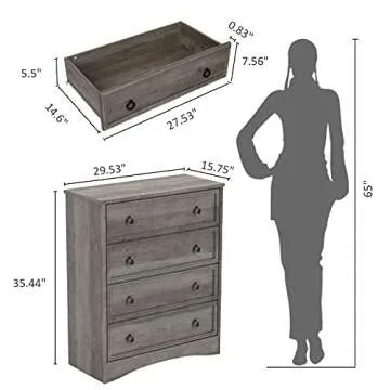 LGHM Modern 4 Drawer Dresser, Dressers for Bedroom, Tall Chest of Drawers Closet Organizers and Storage for Clothes - Easy Pull Handle, Textured Borders Drawers for Living Room, Hallway, Gray
