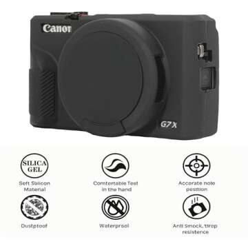 AEXUTDA Case for Canon Powershot G7X Mark III Digital Camera, G7X Mark iii Camera Silicone Case, Anti-Scratch Slim Fit Soft Skin, G7X Mark 3 Accessories with Detachable Lens Cover - Black
